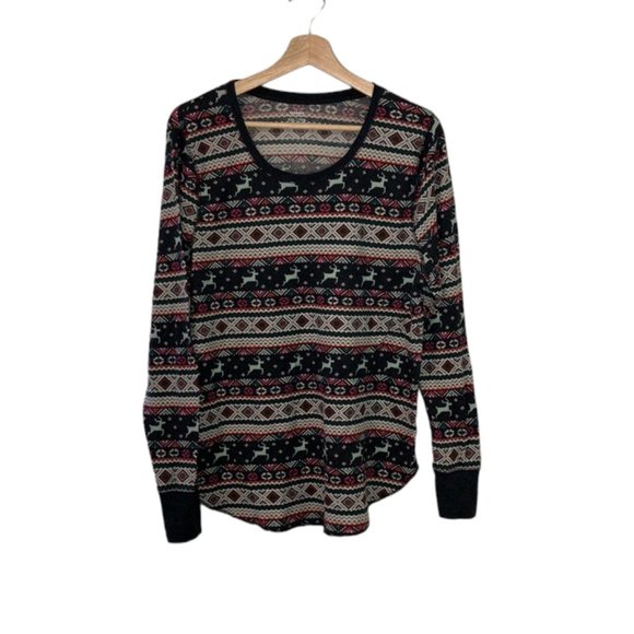 Old Navy Other - Old Navy Multi-Colored Reindeer-Pattern Long-Sleeved Scoop-Neck Pajama Top #5022